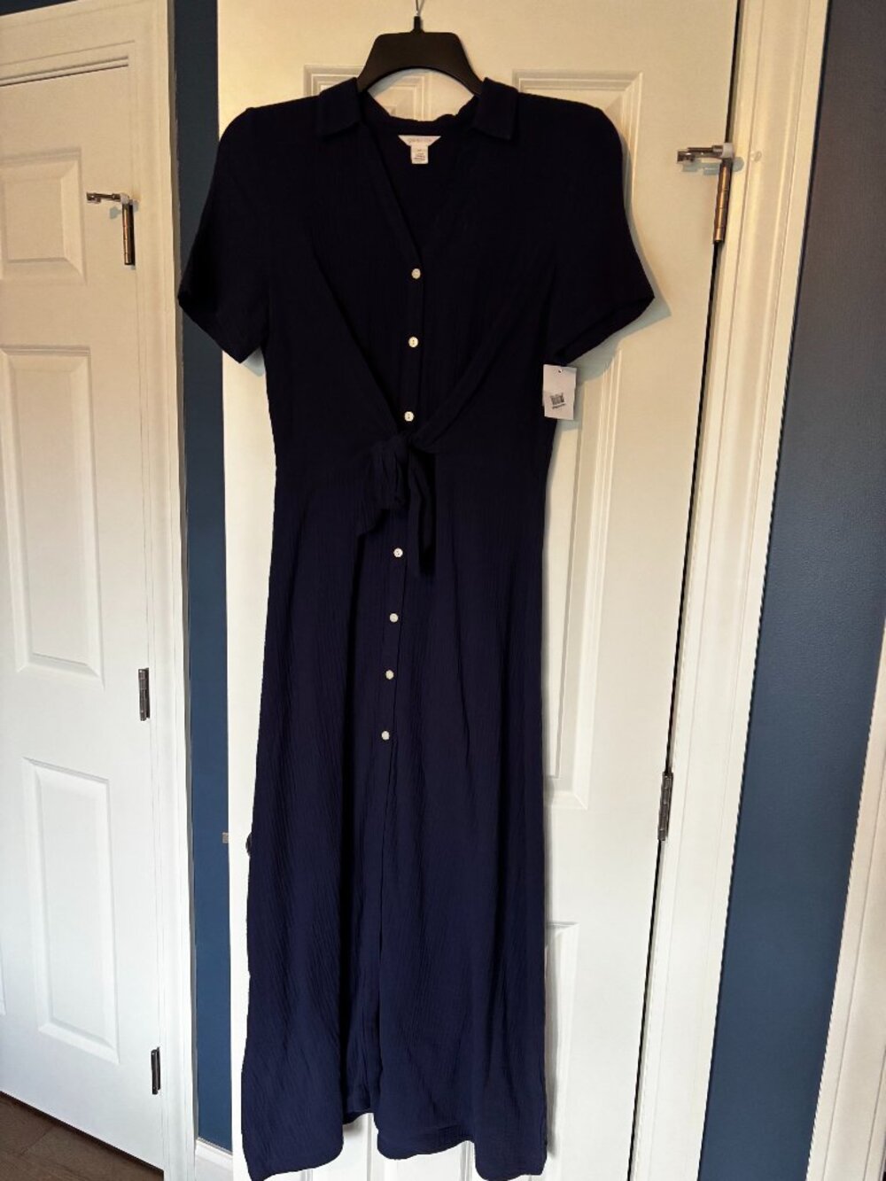 NWT - Navy Cotton Gauze Shirtdress Tie-Knot Waist